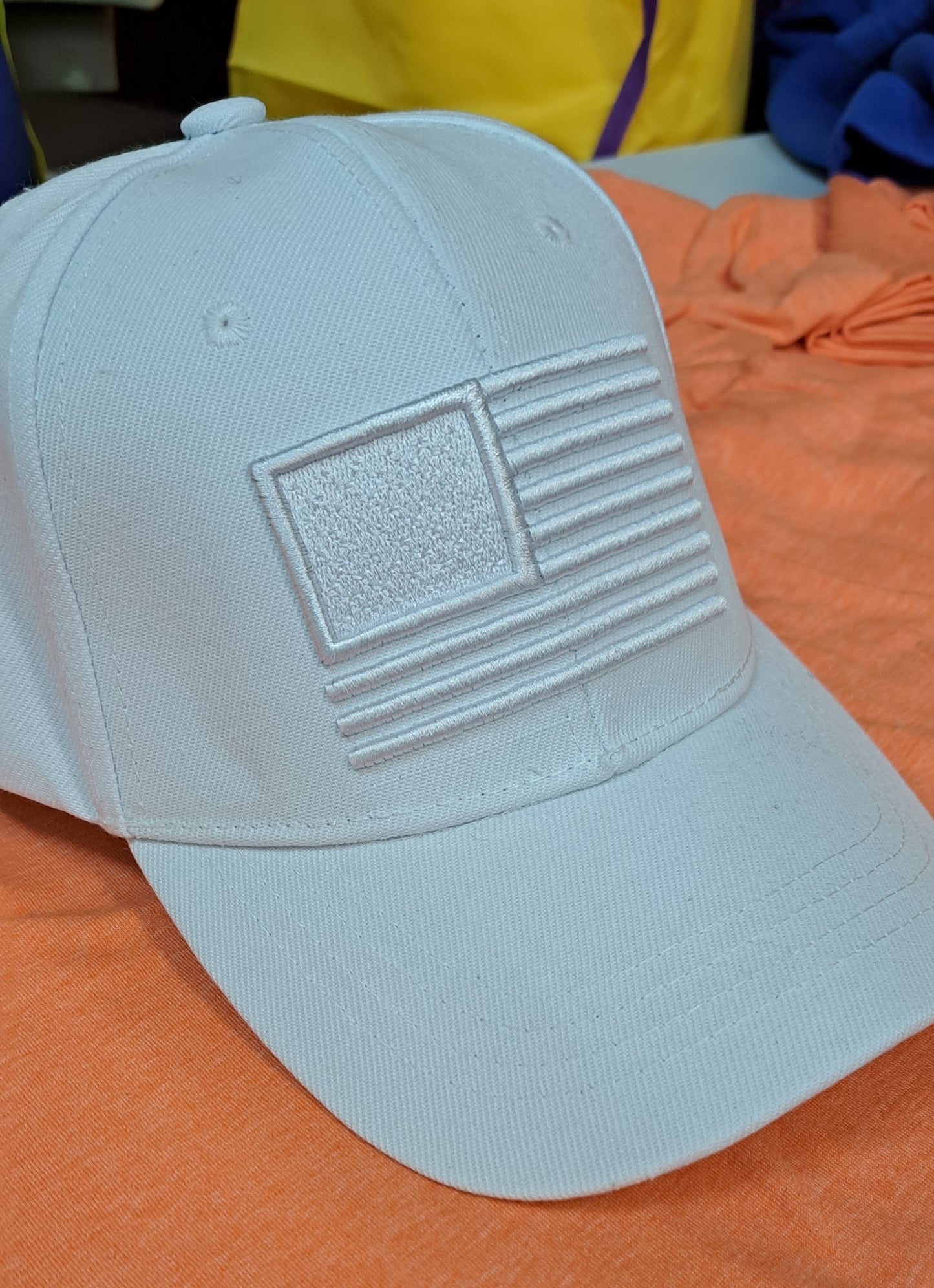 White Embroidered American Flag Hat Solid Snapback