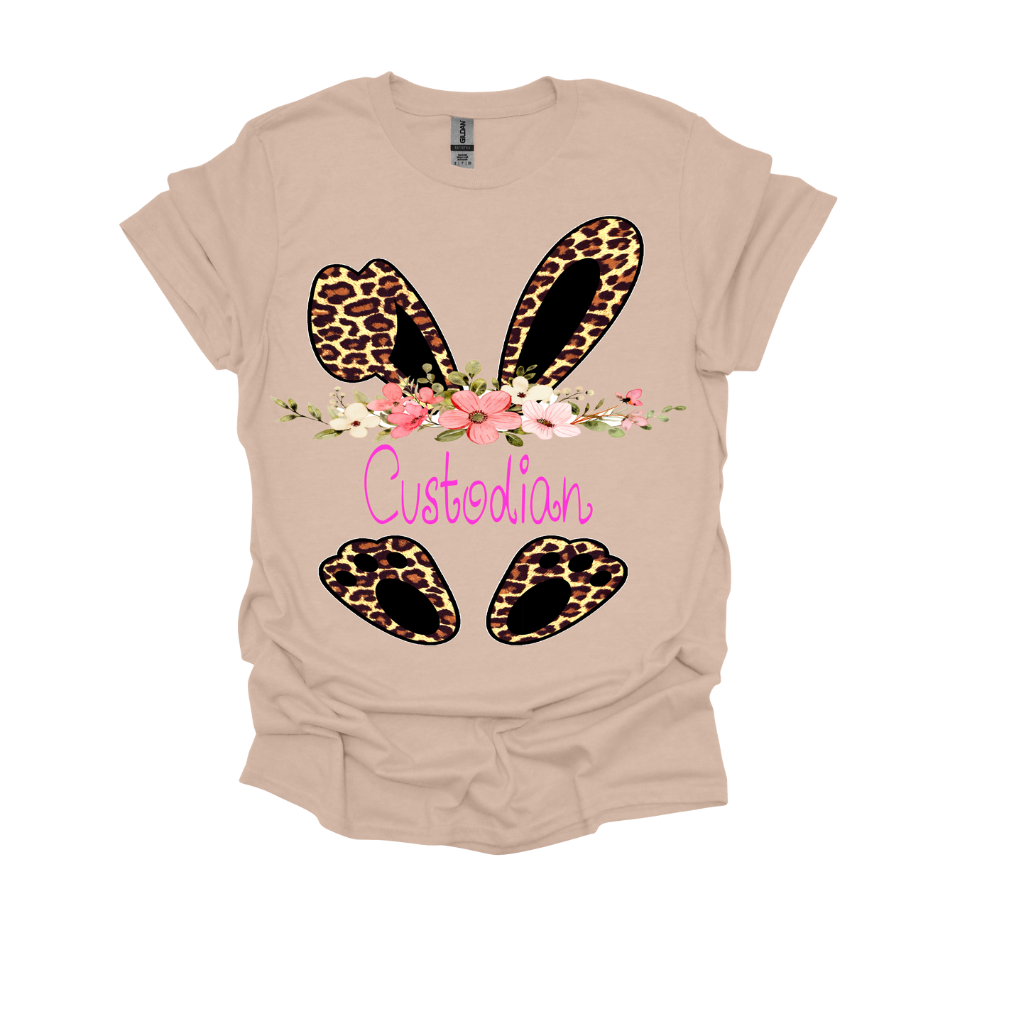 Leopard print floppy ear custodian.