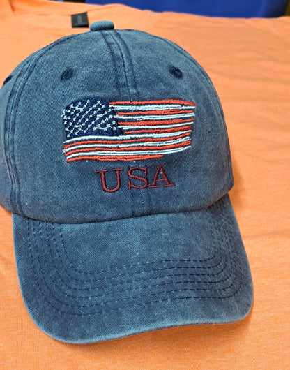 American Flag USA Embroidered Solid Unstructured Hat