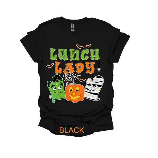 Lunch lady Halloween (pumpkin, oven mit)